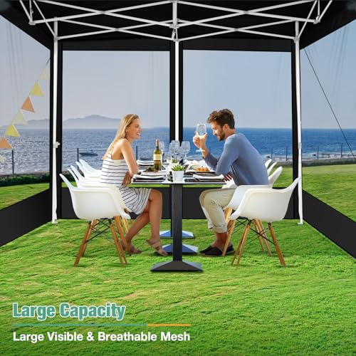COBIZI Canopy Tent 10x10 Heavy Duty, Pop Up Gazebo with Netting Screened,Waterproof Ez up Canopy with Sidewalls, Outdoor Instant Screen House Tent for Camping,Backyard, Wedding, Birthday,Black - color: Black, size: 10x10FT
