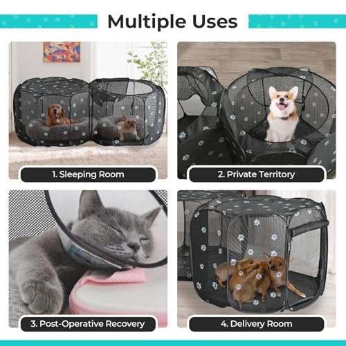 2-in-1 Cat Playpen, Pop Up Dog Pet Playpen for Indoor Outdoor Cats Enclosed, Portable Pet Playpen, Kitten Puppy Foldable Play Pen Cat Dog Tent Crate Cage Kennel(No Divider, Unified Space) - color: Black, size: L, 83.5"L x 41.4"W x 32.3"H