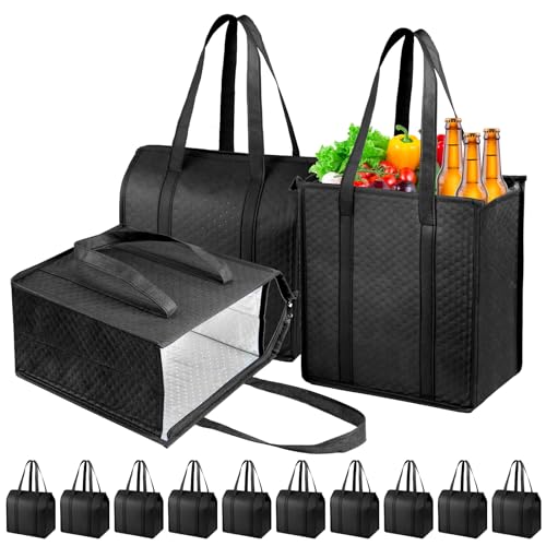 Insulated Grocery Bags with Zippered top Frozen Food Shopping Groceries Travel Insulated Tote Cooler Thermal Bags - color: Black