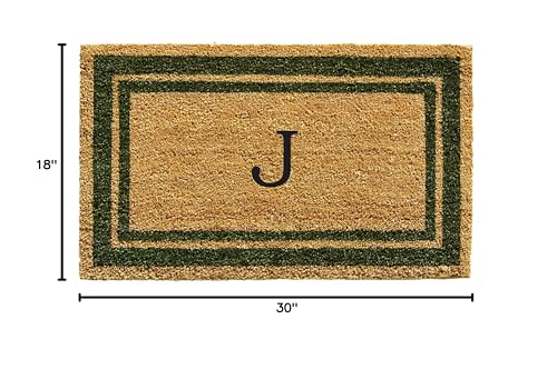 Calloway Mills 153041830J Sage Green Border 18" x 30" Monogram Doormat, (Letter J) - color: Letter J, size: 1'6" x 2'6" (Rectangular)