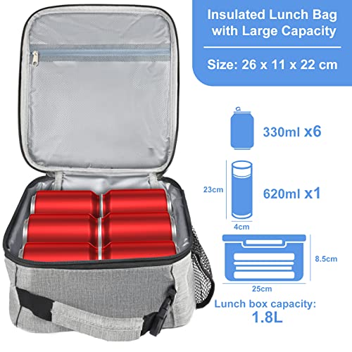 Insulated Lunch Bag, Leakproof Portable Lunch Box for Women Men Boys Girls, Large Capacity Cooler Bag with Handle and Bottle Pocket for Office School Camping Hiking Outdoor Beach Picnic (Grey) - color: Gray