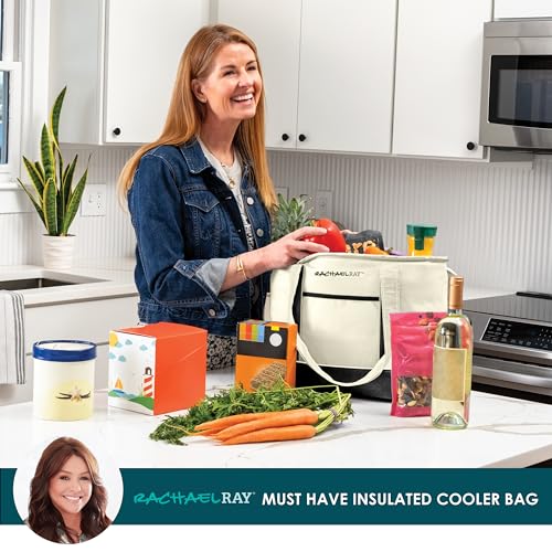 Rachael Ray Soft Reusable Insulated Canvas Grocery Tote Bag, Ivory - color: Ivory