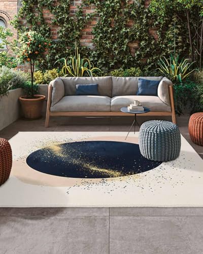 Outdoor Rug 6x9ft, Abstract Navy Blue Geometric Pattern Indoor Area Rug for Patio Backyard Deck Large Floor Mat, Modern Boho Nordic Style Non-Slip Outside Carpet Balcony Porch Camping Rugs Picnic Mat - size: 6' x 9' (Rectangular)