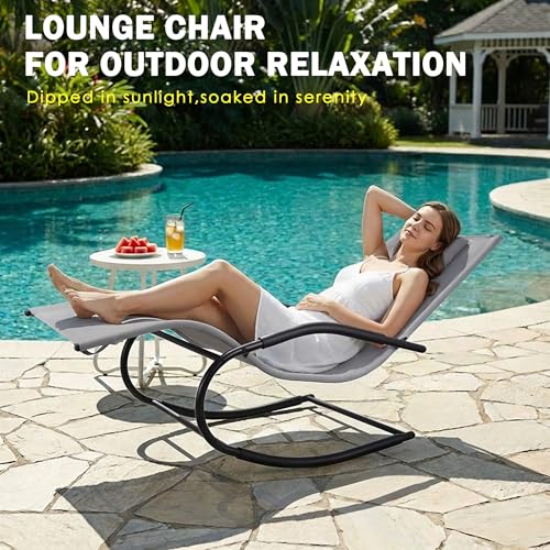 Zero Gravity Rocking Chair Lightweight Lounge Chair Recliner with Detachable Pillow Outdoor Chaise Lounge Chair for Patio, Lawn, Pool, Home Furniture, Grey
