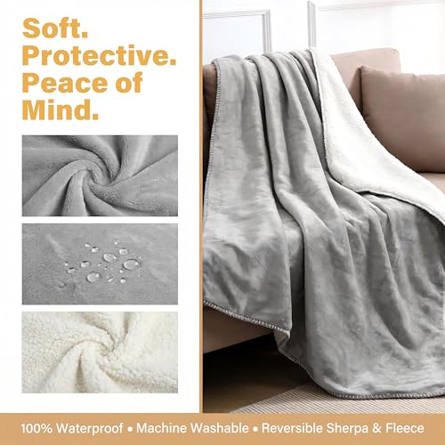 Kritter Planet Waterproof Bed Blanket for Intimacy, Soft Sherpa, Squirt Blanket for Couples, Leakproof Pad for Adults - color: Light Grey, size: 50×60 Inches