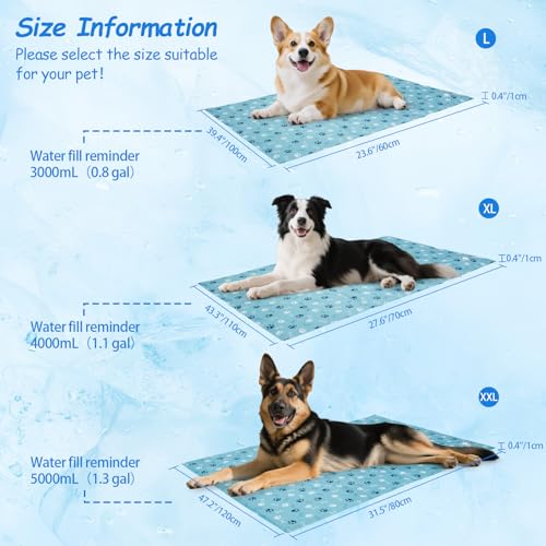 Ownpets Dog Cooling Mat, X-Large 43 x 27 Inch Thick and Waterproof Cooling Pad for Summer, Water-Filled Pet Mat for Large Dogs, Leakproof Design for Crate, Bed, Sofa, Floor and Car Seat - size: X-Large