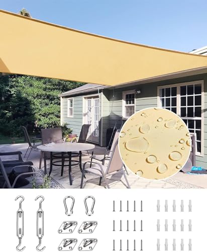 Quictent Waterproof Sun Shade Sail for Patios 185G Polyester Fabric Cloth, 98% UV Block Outdoor Awning Shelter for Commercial, Backyard, Garden, Deck, Hardware Kit Included 12x16 ft, Sand - color: Sand, size: 12 x 16 ft Waterproof, style: Rectangle