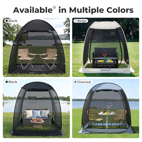 Alvantor® Pop Up Screen House Tent, Snap-fit Mesh Screen Gazebo with Peaked Roof, Portable Screen Room Canopy Shelter with Sandbags for Camping, Backyard, Picnic - color: Black