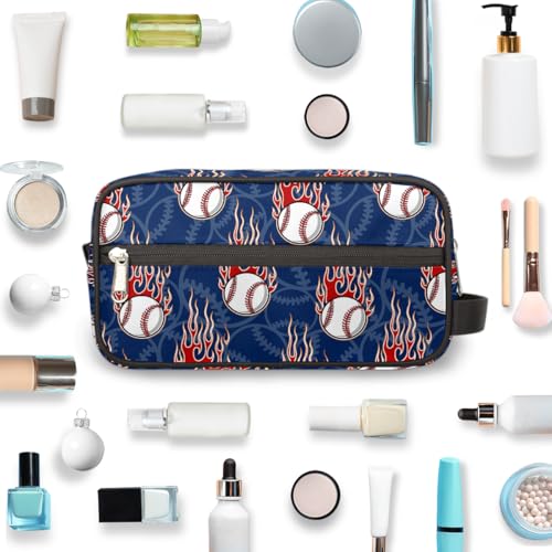 Kids Travel Toiletry Bag - Fire Baseball Waterproof Hanging Cosmetic Bags for Boys Men - Large Shave Kit for Toiletries Accessories Bathroom Stuff - color: Fire Baseball