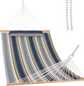 Lazy Daze Hammocks 12 FT Quilted Fabric Double Hammock with Spreader Bars and Detachable Pillow, 450lbs Weight Capacity - color: Forest