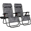 Yaheetech Zero Gravity Recliners Outdoor Adjustable Folding Reclining Lounge Chairs w/Pillows, Cup Holder Trays and Carry Strap for Patio Backyard Beach Gray Set of 2 - color: Grey