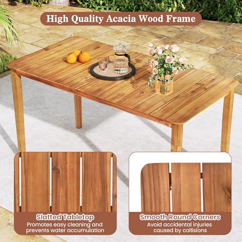 Tangkula 54" Acacia Wood Patio Dining Table for 6, Rectangular 4-6 People Patio Table with Slatted Tabletop, Indoor Outdoor Farmhouse Dining Table for Yard, Garden, Poolside, Deck - size: 54"