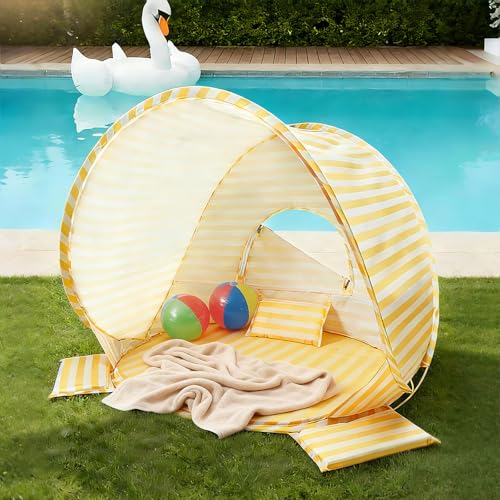 Tiny Land Baby Beach Tent – Pop Up Baby Tent with UV Protection, Portable Baby Beach Essentials, 35.4"x27.6"x31.5" Sun Shelter for Infants, Baby Summer Outdoor Use (Pastel Yellow Stripes) - color: Pastel Yellow Stripes