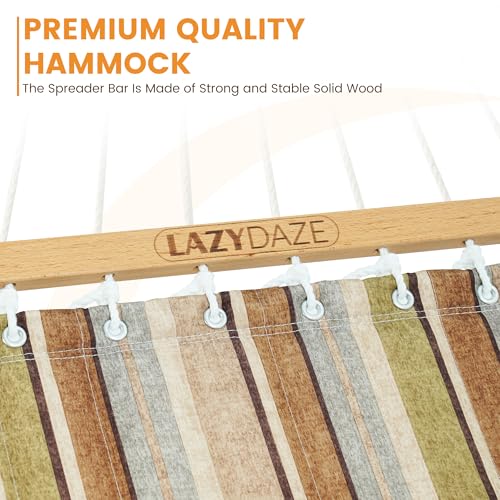 Lazy Daze Hammocks 12 FT Quilted Fabric Double Hammock with Spreader Bars and Detachable Pillow, 450lbs Weight Capacity, Brown Stripe - color: Brown Stripe