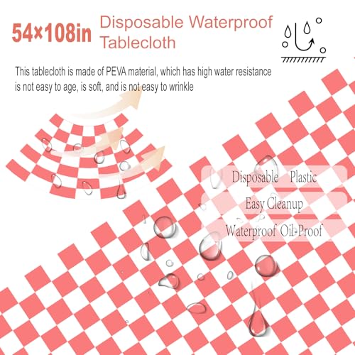 2 Pack Checkered Tablecloth Disposable Plastic Pink and White Checkered Tablecloth Waterproof Rectangular Picnic Table Cover, Black Party Decoration, 54 x 108 inches - color: Pink and White Gingham, size: 54" x 108" Rectangular (2 Pack)