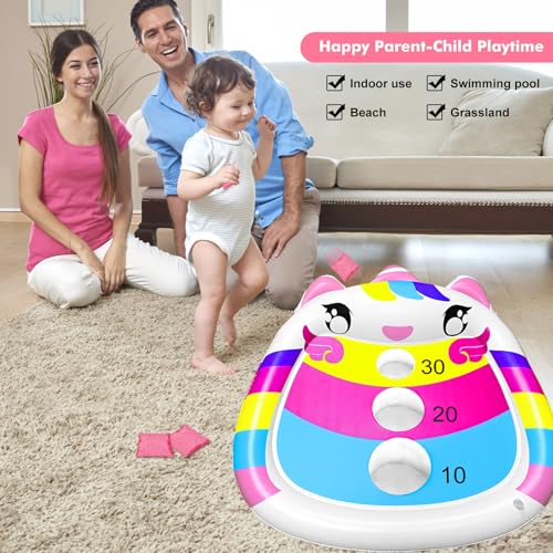 Kids Fun Pool Toys,Inflatable Pool Cornhole Game Set,Unicorn Floating Toss Board,Swimming Pool Beach Water Party Toys for Kids Ages 6+ Adults Family Summer Outdoor Play - style: Unicorn Cornhole Board