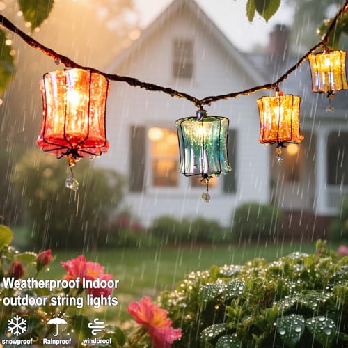 TWINKVILLA Outdoor String Lights Plug in with 10 Incandescent Bulbs, Multicolor Patio Lights Connectable Weatherproof Decorative Lantern String Lights for Gazebo Porch Bedroom Cottagecore Decor - color: Multicolor Prism