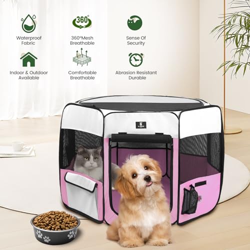 X-ZONE PET Dog Playpen Portable Pet Play Pens for Puppies, Cat, Rabbit, Chicks, Foldable Exercise Play Tent Kennel Crate, Indoor/Outdoor Travel Camping Pink Small - color: A Pink, size: Small