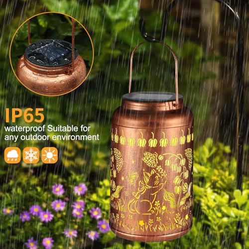 Solar Lanterns Outdoor Waterproof Hummingbird Garden Decor Gifts for Women Mom Grandma Hanging Lights Metal Decoration Outside for Yard, Patio,Backyard,Porch(Cat and Butterfly) - style: Cat and Butterfly