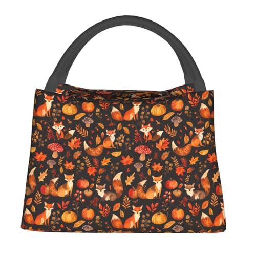 Autumn Fox Lunch Box with Fall Forest Pumpkin Leaf Pattern for Girls and Adults,Lightweight Handbag with Zipper Closure,Portable Cosmetic Bag for School,Work,Office,Travel and Picnic Gifts - color: Fox