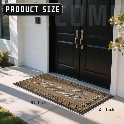 Yimobra Welcome Mat, Heavy Duty Sturdy Door Mats for Home Entrance Outdoor Indoor, Front Doormat for Outside Patio Floor Entry Porch Garage Office, Waterproof, Low Profile, 47 x 24, Beige Brown - color: Brown, size: 47x24 Inch
