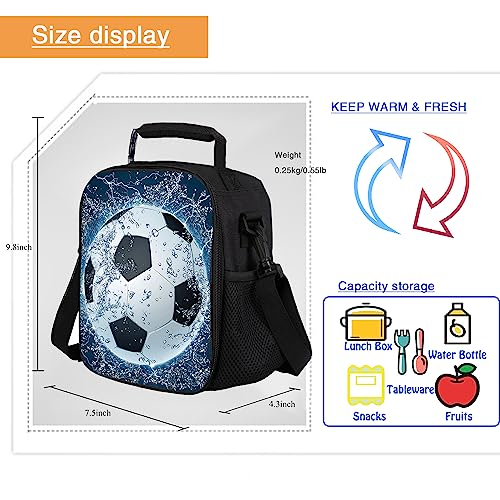 Lunch Tote, 2019 Upgrade Insulated Football Lunch Bag- Waterproof Reusable Lunch Box Portable Meal Bag Ice Pack for Kids Boys Girls -Blue - color: Football Blue