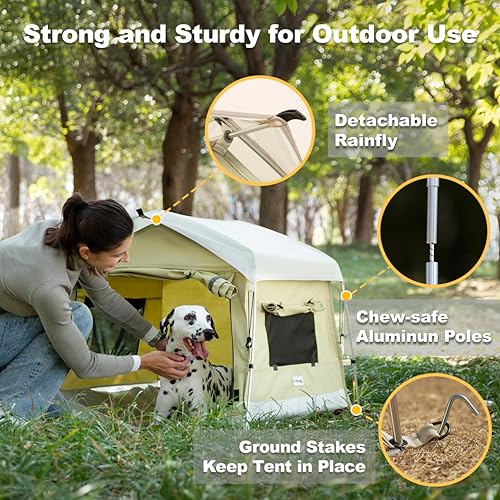 Dog Tent Cotton Fabric, Aluminum Poles and Camping Mat, Outdoor Weatherproof, Dog House Outdoor, Breathable with 2 Side Windows, Portable and Collapsible (Green, Large) - color: Green, size: Large, 39.4''L x 31.5''W x 26.4''H