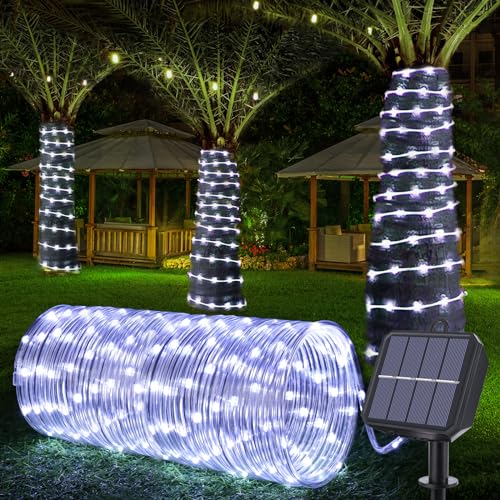 Solar Rope Lights, 33ft 100LED Solar String Lights, 8 Modes Waterproof Solar Powered Outdoor Light, Flexible Clear Tube Light for Garden, Backyard, Patio, Deck, Porch, Pool, Tree Decorative - White - color: White, size: 33ft