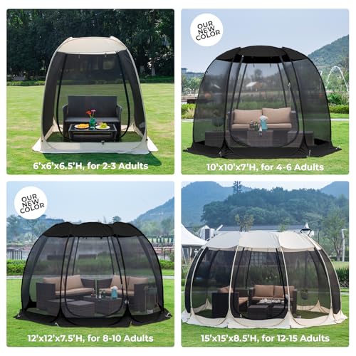 Alvantor® Pop Up Screen House, Outdoor Mosquito Mesh Tent with UV Resistant, Pop Up Canopy Easy Up, Foldable Screen Room for Camping,Backyard, Garden, Patio(Black, 12x12 FT) - color: Black, size: 12'x12'
