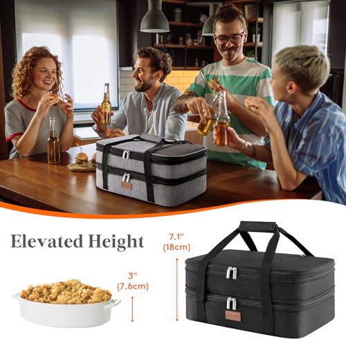 Lifewit Insulated Double Decker Casserole Carrier, Expandable Lasagna Lugger Tote Bag for Hot or Cold Food, Fits 9" x 13" Baking Dish for Potluck Parties, Picnic and Cookouts, Black - color: Black