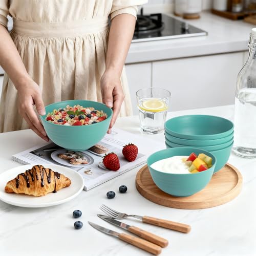Wheat Straw Bowls Set of 6, 26 OZ Unbreakable Cereal Bowls for Family Meals, Reusable Dishes for Soup, Salad, Snacks, Microwave and Dishwasher Safe, for Kitchen, Camping, RV, Green - color: Green, size: 26 Oz