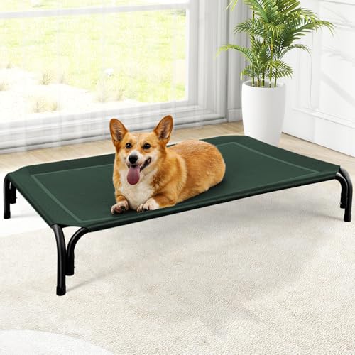 Elevated Dog Bed, Raised Outdoor Dog Bed for Medium Sized Dogs, Portable Cooling Pet Cot with Breathable & Washable Mesh, Indoor & Outdoor Pet Hammock with Skid-Resistant Feet. - color: Green, size: M(35.50"x25.60"x8.00")