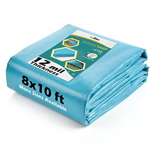 Tarps Heavy Duty Waterproof 8x10-12 mil Thick Camping Tent - Blue Tarp 8x10 UV Resistant, Rip & Tear Proof with Metal Grommets – Multipurpose Use for Camping, Tent, Boat, RV, Car, & Pool Cover - size: 8'x10'