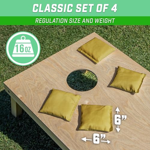 GoSports Classic Cornhole Bean Bags Set of 4-16 Colors Available - Regulation All Weather, Mix and Match - color: Gold, size: 6 X 6"