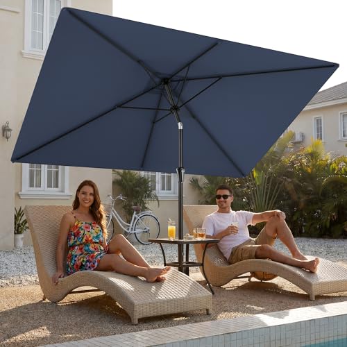 HOMSHADE 6.6 x 10 ft Rectangular Patio Umbrella Rectangle Umbrella Outdoor Patio, Large Outdoor Umbrellas for Patio Table with Tilting and Sun UV Protection for Pool, Deck, Market, Backyard - color: Navy Blue