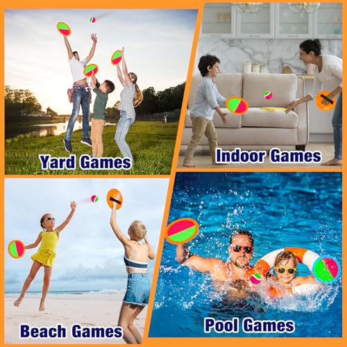 Toss and Catch Ball Game Set - Outdoor & Indoor Sports Toys for Kids - Outside Games for Yard, Lawn, Camping, Beach, Pool - Classic Sticky Paddle Ball Toy for 3 4 5 6 7 8-12 Year Old Boys Girls Gifts - color: Orange