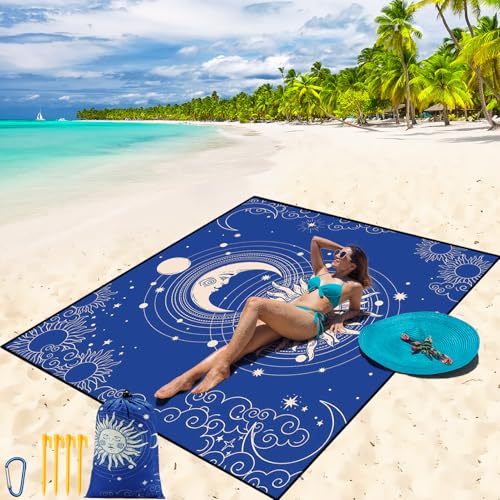 WIWIGO Beach Blanket Waterproof Sandproof Beach Mat 79" X 83"/10'x9'for 2-8 Adults Quick Drying Outdoor Picnic Mat Beach Accessories for Travel, Camping, Hiking - color: Bluesun, size: 79" X 108"（1-6person）