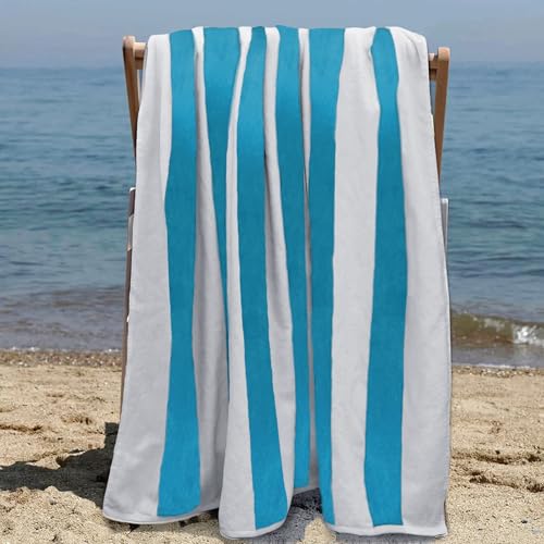 COTTON CRAFT Oversized Beach Towels - 2 Pack XXL 35x84 - The Big Kahuna 7 Foot Extra Large Beach Blanket Towel - Big & Tall - Huge 100% Cotton Velour Soft Luxury Pool Bath Towel - Cabana Stripe Aqua - color: Cabana Stripe - Aqua, size: 2 Pack - 35x84