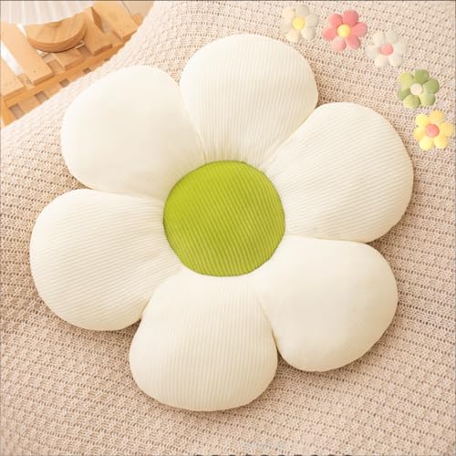 LEHU Flower Pillow, Flower Shaped Seating Cushion -Cute Daisy Pillow for Girls Tweens Room Decor Flowe Floor Pillow for Reading and Lounging Comfy (White + green-23'') - color: White + Green, size: 23''
