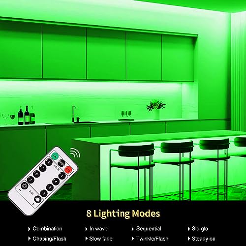 echosari Green LED Strip Lights Battery Powered, 90 LED 2835 SMD Strip Lights 9.8 Ft Cuttable Self-Adhesive Strip Lights with Remote Timer for Outdoor Indoor Party Bedroom Decoration - color: Green, size: 9.8Ft