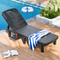 Outdoor Chaise Lounge, 5-Position Adjustable Sun Lounge w/Pull-Out Tray, Waterproof PP Lounge Chairs for Outside, Lounge Chairs for Poolside, Patio, Beach, Yard in All Weather,1 PC,Black - style: Set of 1
