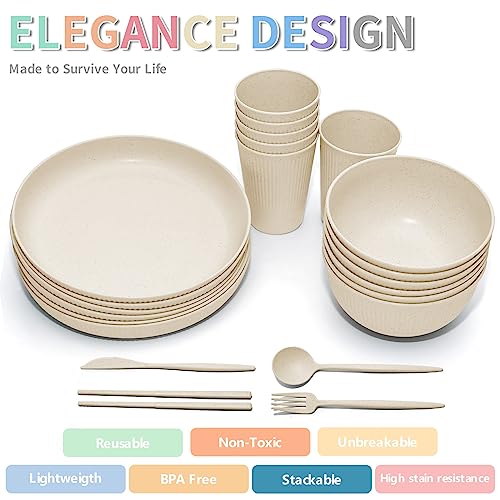 Wheat Straw Dinnerware Sets -DAPIPIK 42 Piece Unbreakable Dinnerware Sets for 6, Kitchen Plates and Bowls Set, Lightweight Camping Plates Cups and Bowls Set.Dishwasher Microwave Safe Dinnerware - color: Beige