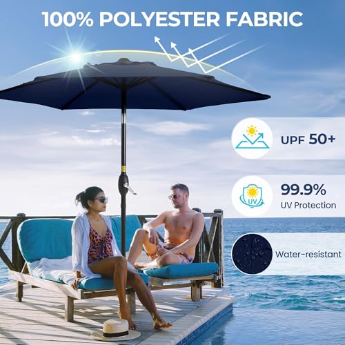 SUNVIVI OUTDOOR 7.5' Outdoor Patio Umbrella, Patio Umbrella, Market Umbrella, Aluminum Pole Umbrella with Push Button Tilt and Crank, 6 Ribs, Polyester Canopy, Navy Blue