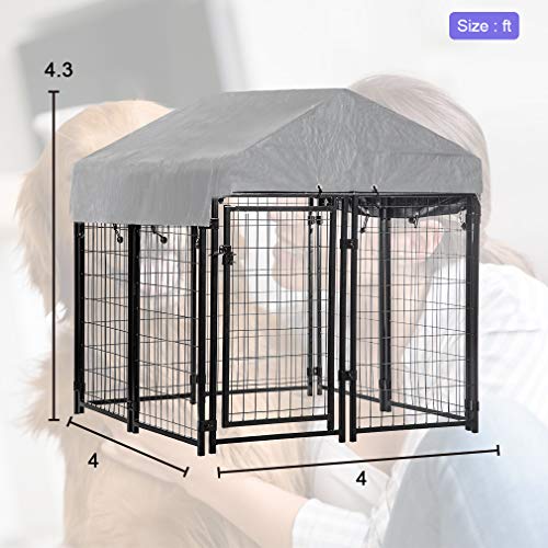 BestPet 4'x4'x4.3' ft Heavy Duty Outdoor Dog Kennel with Waterproof Roof, Galvanized Steel Large Dog Run Cage for Medium & Large Dogs, Secure Lock for Backyard