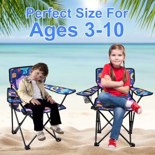 KABOER Kids Outdoor Folding Lawn and Camping Chair with Cup Holder and Carrying Bag, Children's Camping Chairs - color: Multicolor Dinosaur