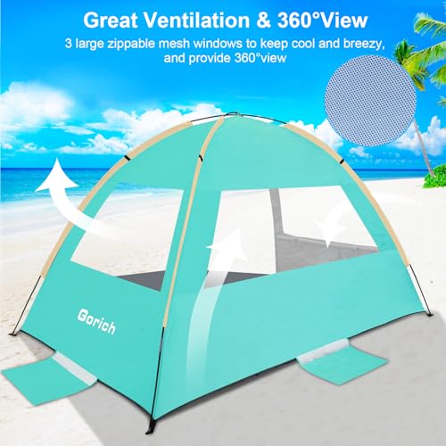 Gorich Beach Tent Sun Shelter for 3/4/6/8/10 Person with UPF 50＋ UV Protection, Lightweight & Easy Setup Beach Shade Canopy, Portable Beach Shade Tent Beach Cabana - color: Turquoise, size: 4 Person