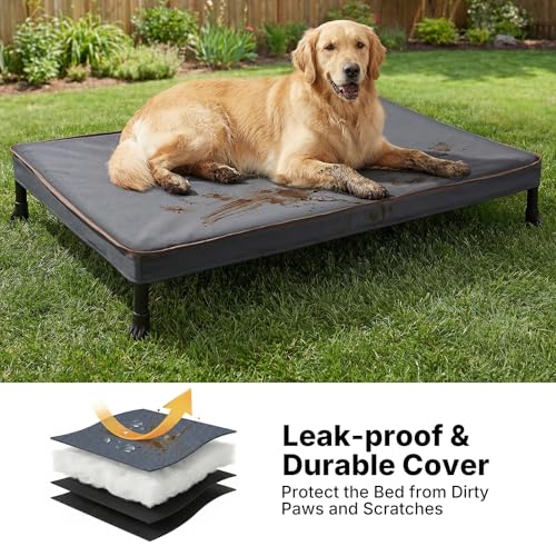 Veehoo Chew Proof Elevated Dog Bed, Indestructible Raised Dog Bed with Exclusive Cover, Washable Orthopedic Padded Pet Cot for Indoor & Outdoor, Medium Dog Bed 35" x 22", Dark Grey - size: Medium