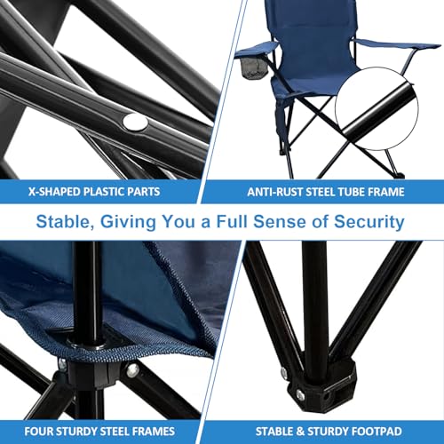Folding Camping Chairs 2 Pack Portable Outdoor Chair for Camping, Fishing, Beach, Picnic, Lightweight High Back Foldable Chair with Cup Holder & Storage Bag, Supports300lbs, Navy Blue - color: Navy Blue, size: 2 Pack