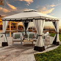 YITAHOME 10x12FT Patio Gazebo Event Shelters Outdoor Double Roof Canopy Gazebo w/Netting & Curtains, Soft Fabric Top Garden Winds Tent with Steel Frame Privacy Screens for Backyard, Garden, Lawn