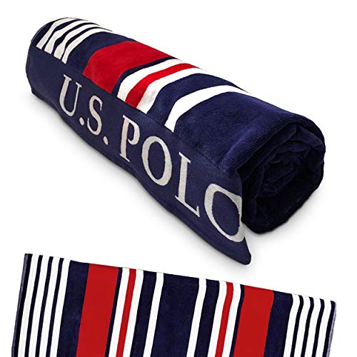U.S. Polo Assn. Oversized (40” x 70”) Striped Nautical Design Beach Towel - Luxury Plush Cotton Hotel Quality for Bath, Pool - Bon Voyage Stripe - color: Bon Voyage Stripe, size: 40" x 70"